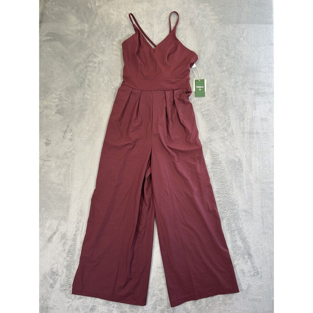 Halara Breezeful Wide Leg Jumpsuit Womens Medium Pockets Stretch Amaranth V-Neck